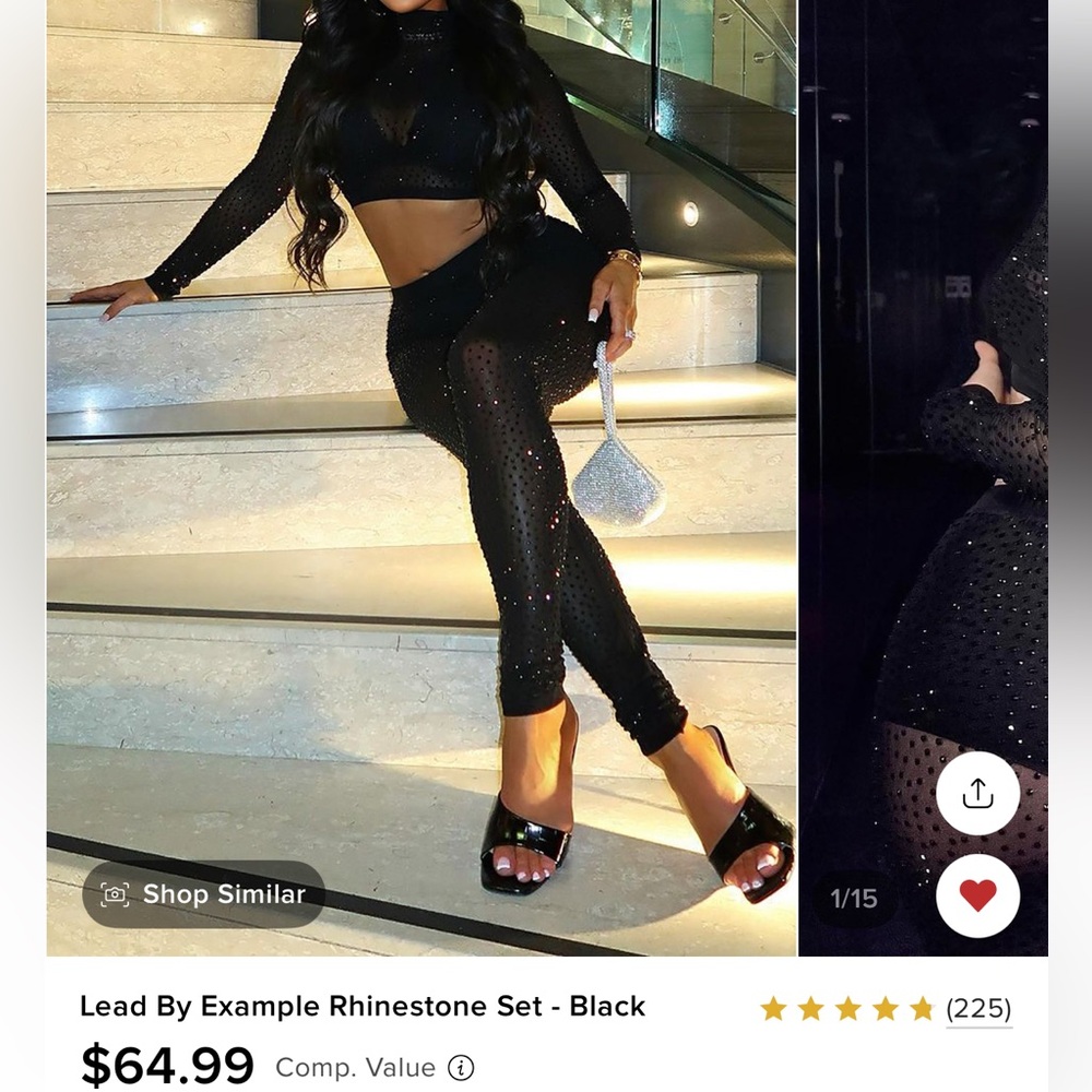 Size S Fashion Nova Lead By Example Rhinestone Set Black